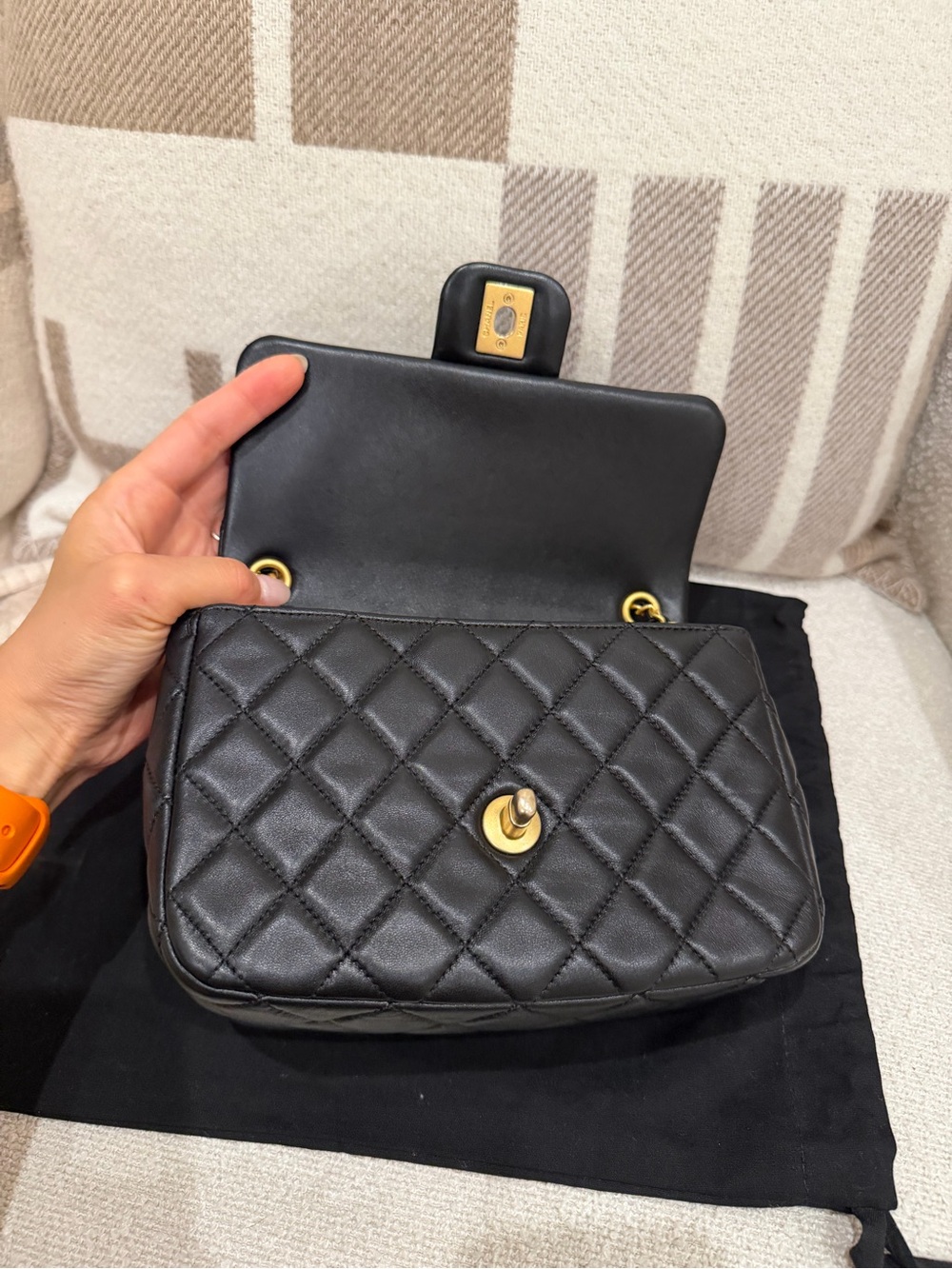 CHANEL 22K Coco Hearts Black Quilted Flap Crossbody with Gold Hardware - Picture 13 of 16
